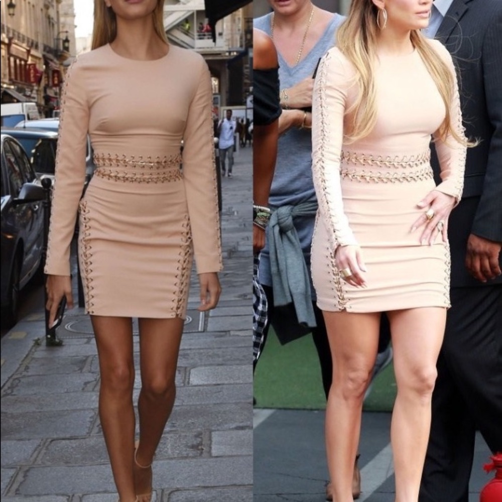 House of CB “Peyton” Long Sleeve Gold Chain Dress